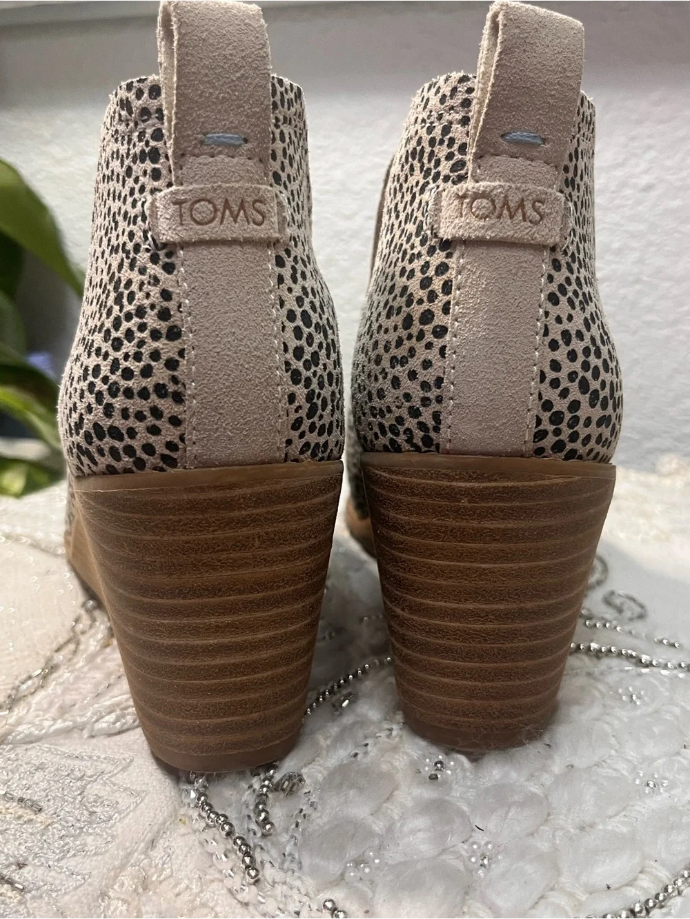 Toms Leopard-Print Wedge Ankle Booties in Beige and Black (6) see description
